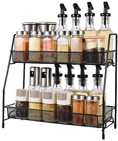 Oinvs 2 Tier Spice Racks Organiser Free Standing,Spice Racks Organiser,Kitchen Shelves,Spices Organizers and Storage(Black),Bathroom Storage Rack,Spice Holder