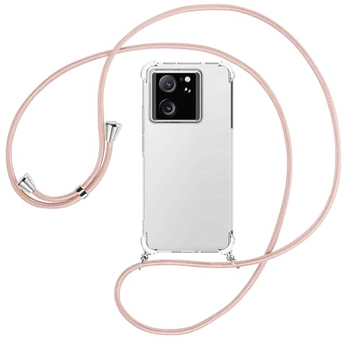 mtb more energy® Handykette kompatibel mit Xiaomi 13T, 13T Pro - roségoldfarbene Ösen - Smartphone Hülle zum Umhängen - Anti Shock Full TPU Case