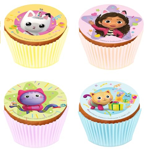 Kardasis Gabby's Dollhouse Cupcake-Aufleger Muffin Dekoration | Essbarer Aufleger für Torten und Kuchen | Tortendekoration für den Gabby's Dollhouse Themengeburtstag | 5,3cm + 12 Stücke