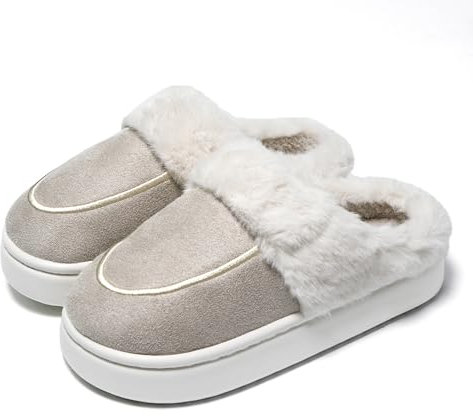 JOMIX Damen Hausschuhe Winter Plüsch Pantoffeln Lammfell Gefüttert Fußbett rutschfeste Clogs Slippers Warme Bequeme Schuhe für Damen (Kahki, 40-41 EU, MD9623)