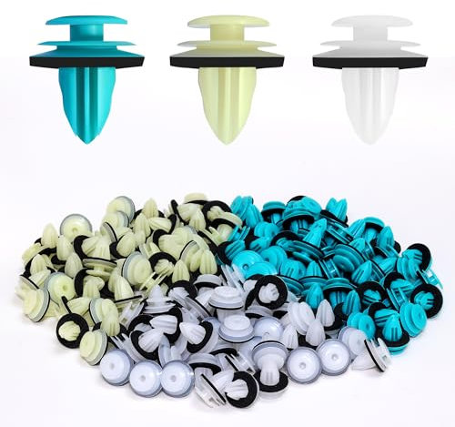 REJOECE 150 Pezzi Rivetti in Plastica per Auto, Kit di Clips Plastica per Auto, Clip Fissaggio Pannelli Auto Universali, Plastic Fastener Auto, Clips Auto con Protezione della Rondella - Tre Colori
