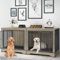 Yafylly 75 Inch Double Dog Crate Furniture for 2 Large Dogs with 2 Trays and Divider, 3-in-1 Grey Large Double Dog Kennel TV Stand with Adjustable Feet