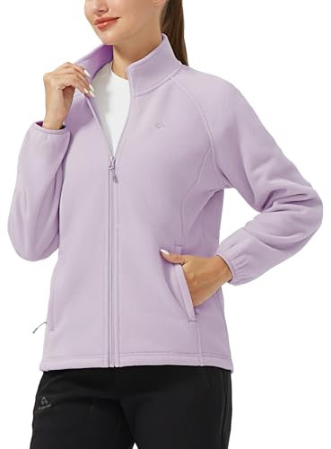 Pioneer Camp Damen Fleecejacke Leichte Fleece Jacket Reißverschluss Stehkragen Winter Warme Jacke Antistatische Sweatjacke mit Taschen Rosa Grau M