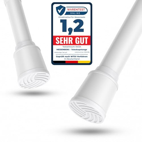 MEISENBERG Stange zum Klemmen 170-220cm, Weiß, Ø 32 mm, Duschstange ohne Bohren - Klemmstange für Gardinen - Multifunktionale Teleskopstangen für Vorhänge, Dusche, Türöffnungen und Kleiderschrank