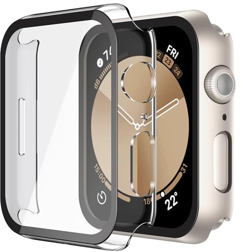 Misxi 2-Stück Hartes PC Hülle mit Displayschutz aus Gehärtetem Glas für Apple Watch Series SE 2 (2024) / SE Series 6 Series 5 Series 4 44mm, Anti-Drop Cover für iWatch, 1 Sternenlicht+1 Transparent