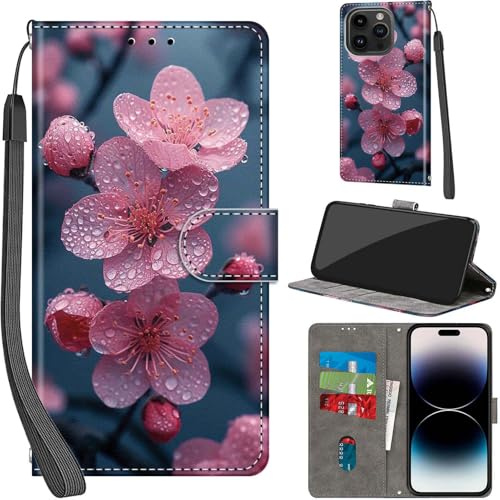 PHINIENLAND Wallet Flip Case for iPhone 15 Pro Max Leather Flowers | 3 Card Slots & 1 Cash Pocket, Magnetic Closure, Kickstand, Premium PU Leather flip cover for iPhone 15 Pro Max