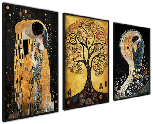 ag.art deco Posters 40x50cm | Stilvolles Bilder Set | Wandpostern Gustav Klimt Kuss Baum des Lebens Paintings Sammlung | 3x Bilder ohne Rahmen