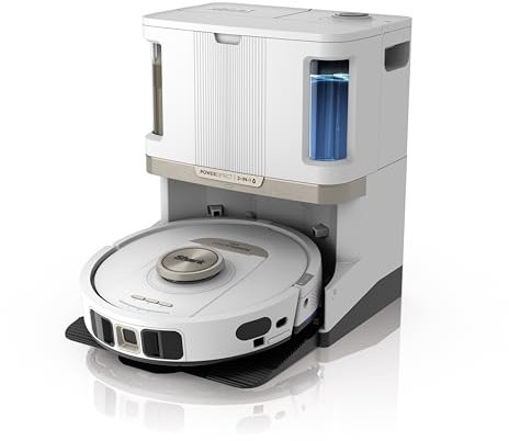 Shark PowerDetect Robot Vacuum and Mop with 60-Day Self-emptying and Cleaning Base - 3D LiDAR Navigation - Wi-Fi / App - 3 Anti-microb Pads, 1 Odour Cartridge and 2 Brushes Incl. - White