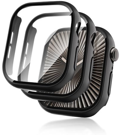 Seltureone 2 Pezzi Custodia per Apple Watch 10 46mm Custodia Protettiva con Protezione Dello Schermo, PC Duro 360° Tutto Intorno Anti Graffio Anti Polvere Custodia Protettiva Ultra Sottile - Nero
