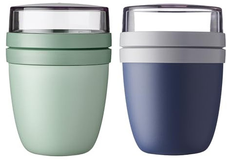 Mepal | Lunchpot Ellipse Mixed | Nordic Sage + Nordic Denim | Müslibecher to go | Unterteilung für Joghurt & Müsli | 500 ml + 200 ml | Geeignet für Gefrierschrank, Mikrowelle & Spülmaschine