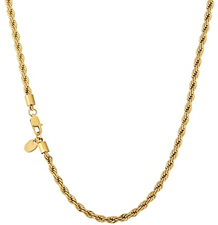 KRKC Herren Halskette, Kordelkette 18K Gold Vergoldet Edelstahl 4mm Rope Chain, Nickelfrei Kette für Männer Herren Länge 61cm