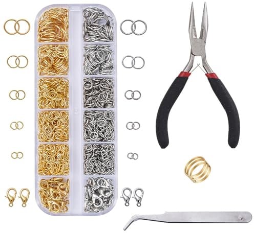 NCZCDZSW Kettenverschluss Set 1443 Stück mit Schmuckzange Pinzette Biegeringöffner Biegeringe Armband Verschluss Schmuckherstellung Zubehör Golden Silber Jump Rings für Perlenarmbänder DIY