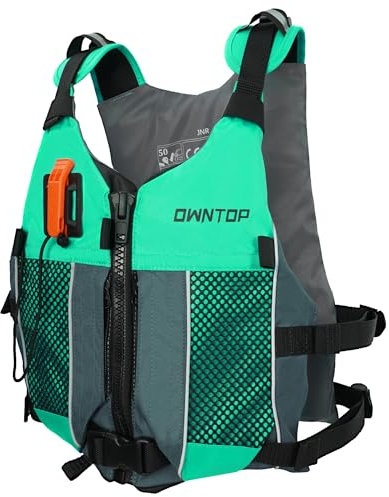Owntop Buoyancy Aids Youth Kids with Hydration Pack, Whistle, Dual Mesh Pockets | Adjustable Buoyancy Vest Jacket | Swim Vest Unisex for Paddleboarding, Kayaking, Fishing (Green,XS/S)