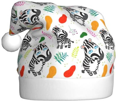 peiyeety Niedliche Weihnachtsmütze mit Zebra-Tiermuster für Erwachsene, Weihnachtsmütze, originelle Weihnachtsmütze für Damen und Herren, Weihnachtsfeier-Dekoration