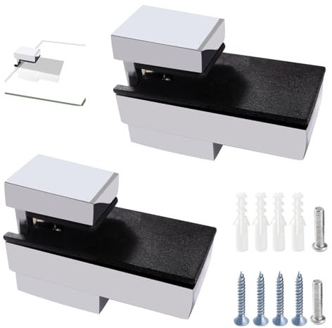 Lyeteung 2 Pezzi 3-16 mm Clip di Supporto Vetro Regolabili, Lega di Zinco Staffe per Ripiani in Vetro, Supporto Mensola Vetro, per Pannelli in Vetro e Legno con Spessore, Lucidato Argento