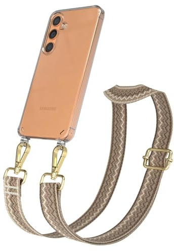EAZY CASE Handykette - Verstellbares Taschenband kompatibel mit Galaxy S24, Schulterriemen, Handykordel mit Silikon Hülle, Umhängetasche, Hell Braun Braun Gold