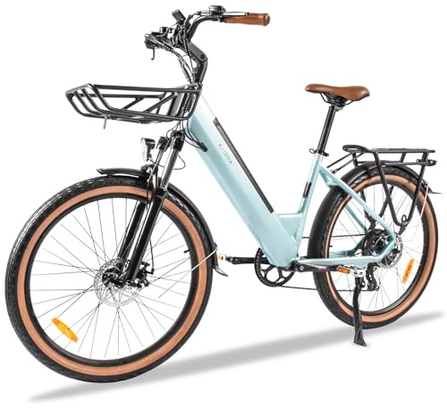 KAISDA E-Bike Damen 26/28 Zoll,Elektrofahrräder City E-Bike Herren Damen | mit 36V 20Ah Akku, bis 80 km,250W Motor, Tiefeinsteiger, 7-Gang, LCD-Display, Gepäckträger und Schutzbleche