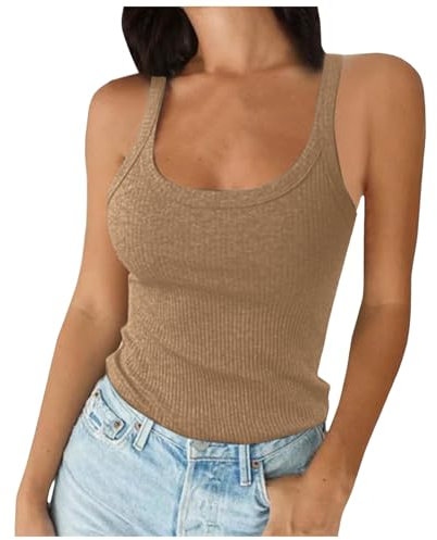 Canottiere da Donna con Cinturino per Spaghetti, Scollo Rotondo a Costine, Canottiere Slim in Cotone, Canottiere Basic Senza Maniche a Strati Maglione Collo Fucsia