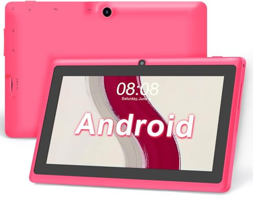 Haehne Tablet 7 Pulgadas Android, Cámaras Duales, Bluetooth, Rosa