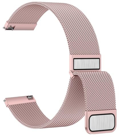 Amzpas Edelstahl Mesh Uhrenarmband 22mm 20mm Metall Ersatz Armband Magnetverschluss Smartwatch Schnellverschluss Watch Uhren Ersatzband für Damen Herren(20mm,Rosa)