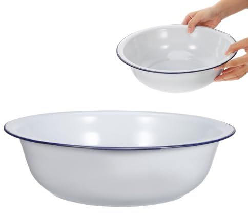 WEKADRIN Enamel Foot Soak Basin with Blue Rim 30cm Retro Stainless Steel Foot Bath Bucket for Home Spa Pedicure