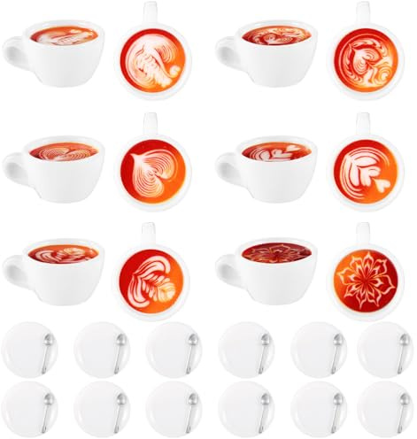 Lyreh 12pcs Mini Coffee Cups, 6 Styles Resin Miniature Coffee Mugs with 12 Saucers Small Tiny Resin Drink Charms for Micro Landscape Decor Keychain Earring Making