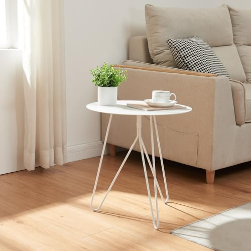 [en.casa] Beistelltisch rund Nopimi Wohnzimmertisch klein 45 x Ø 43 cm Couchtisch mit 3 Beinen Metall Sofatisch Weiß matt