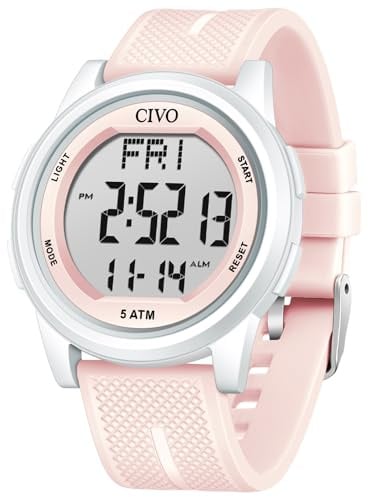 CIVO Digital Damenuhr Herrenuhr Wasserdicht: Rosa Silikon Armbanduhr mit Stoppuhr Wecker Datum - Outdoor Sport Digitaluhr für Damen Herren