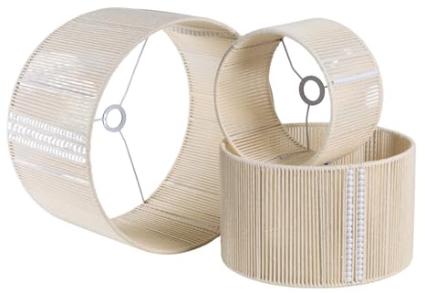 Lampenschirm Weiß 45 cm mit Holzperlen, Baumwollfaden in Jute-Optik | Für Tisch-, Steh- und Pendelleuchten. Natürliche Materialien für eine warme und wohnliche Atmosphäre.