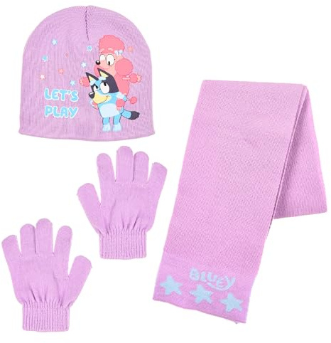 BlueY Mütze, Schal und Handschuhe für Mädchen, Kinder Winterhut, Geschenk für Mädchen | Lila