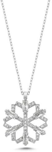 Elegante Schneeflocken-Halskette 925 Sterling Silber Rhodium – Funkelndes Design mit Baguette-Zirkonia