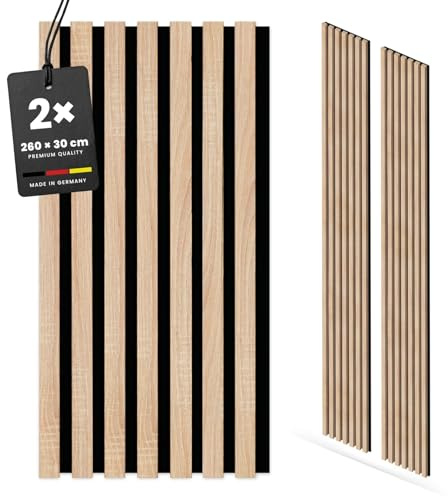 KGM Akustikpaneele ExPress Eiche hell MDF - 30 x 1,7 x 260 cm, 2er Set | 3D-Wandverkleidung mit Filz, foliert, schallabsorbierend, 1,56 m² Deckung, für Wohn- & Büroräume, PEFC-zertifiziert