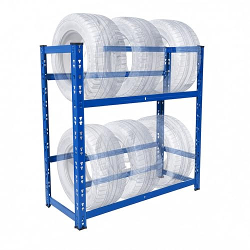 Relaxdays Estantería para neumáticos 4-6 Ruedas, HBT: 100 x 85 x 35 cm, 150 kg por Nivel, Sistema de Encaje, Acero, Azul