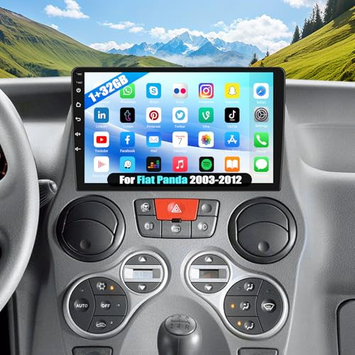 CAMECHO Android 13 Autoradio für FIAT Panda 2003-2012 mit Navi, Double Din mit 9-Zoll Bildschirm mit RDS/FM MirrorLink Bluetooth/EQ