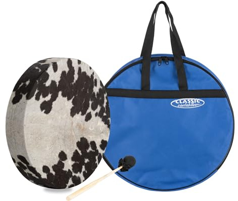 Classic Cantabile HSD-16 traditionelle Schamanentrommel - 16 Zoll 41 cm Rahmentrommel mit Rinderfell - massiver Esche Rahmen mit Haltegriff und Schlägel - Set mit Tasche - Natur