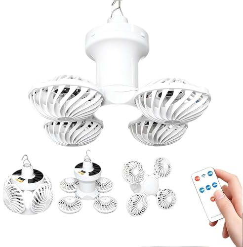 Wenbones Solar Ventilatorlampe klappbar Fußball-Design (1 Licht 4 Lüfter) | IPX7 wasserdicht, 360° Kühlung & Licht, Powerbank-Funktion, klappbar für Zelt & Reise, Stummschaltung, USB aufladbar