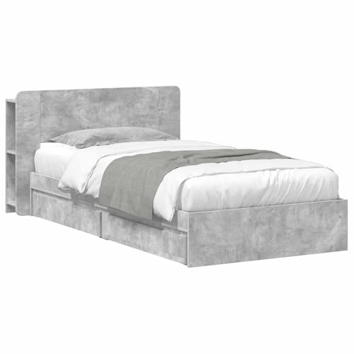 vidaXL Bettgestell mit Stauraum Betongrau 100 x 200 cm Holzwerkstoff, Modernes Schlafzimmer, rechteckige Form, Holzbettgestell, platzsparender Stauraum, funktionale Basics