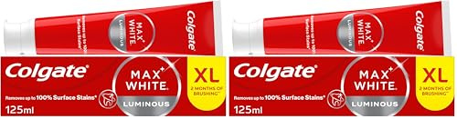 Colgate Max White Luminous Teeth Whitening Toothpaste 125ml, Removes Up to 100% of Surface Stains, Thoroughly Cleans All Around, Helps Prevent Future Discolouration, Enamel Safe for Daily Use