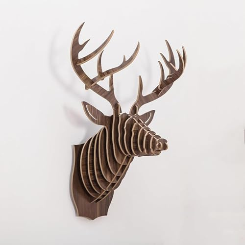 Genérico Escultura de Madera 3D Cabeza de Ciervo Decoración de Pared, Cabeza de Ciervo con astas DIY Decoración de Pared de Cabeza de Animal Rompecabezas de Madera 3D Escultura,Walnut