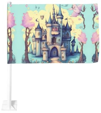 Fairytale Schloss-Autoflagge, 30,5 x 45,7 cm, doppelseitig, Fahrzeug-Fensterflagge für Sportveranstaltungen, Parade-Dekoration