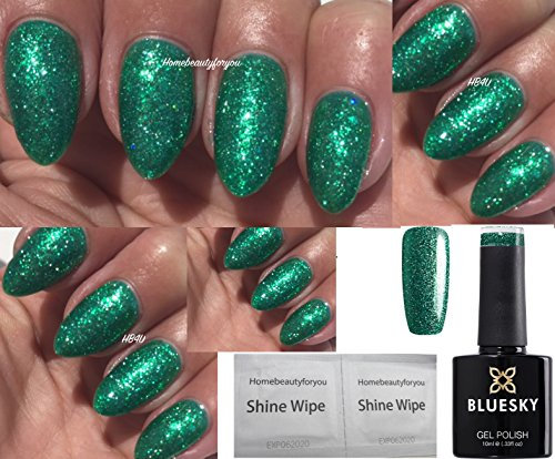Bluesky Nail Gel Polish GREEN Glitter Sparkling Emerald Green Fine Glitter Sparkle VIP02 Nail Gel Polish UV LED Soak Off 10ml