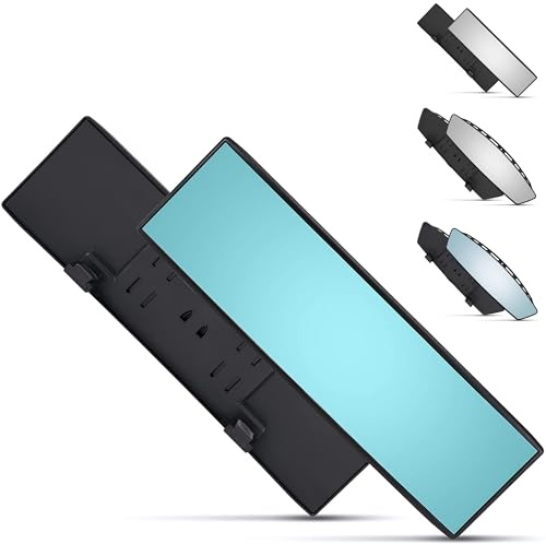 Universal 12 Inch Interior Clip On Panoramic Rearview Mirror - Blue Tint - Wide Angle - For use in Car, SUV, Truck