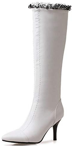 CuteFlats Stivali lunghi da donna con tacco, bianco, 45 EU