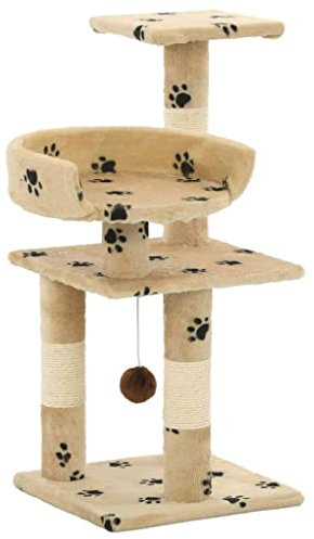 vidaXL Katzenkratzbaum Sisal 65cm Pfoten-Aufdruck Beige Kratzbaum Katzenbaum