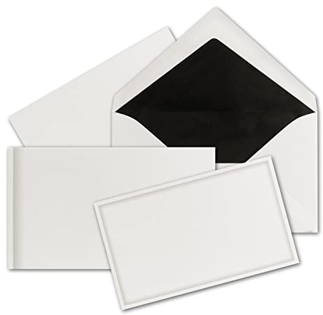 75 Sets - Trauerkarten mit grauem Schattenrand und dazu passende Briefumschläge mit schwarzem Seidenfutter, B6-115 x 190 mm