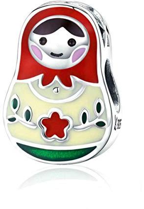 Charm-Anhänger mit russischer Puppe und Mädchen-Anhänger, aus 925er Sterlingsilber, Kinder-Charm, für europäische Armbänder