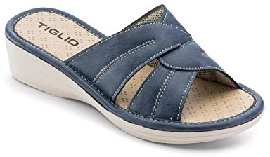 Ciabatta Pantofola Donna Estiva Comoda da CASA in Sintetico Incrociata Aperta Tacco 3 CM Modello 1621 (Beige, 40)