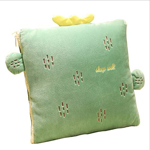 Ecloud Shop Kreative Kissen Decke 2in1 Kissen Quilt Multifunktionale Kissen Decke Nackenstützkissen Soft & Warm Nap Mat Kissen für Schlafsofa Bürostuhl (Cactus)