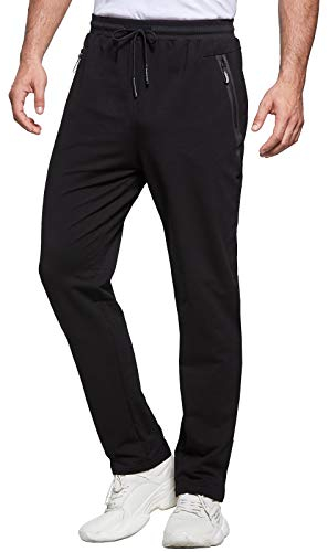JustSun Jogginghose Herren Trainingshose Sporthose Herren Lang Baumwolle Fitness Hosen Herren Reissverschluss Taschen Schwarz L