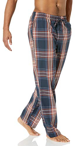 Amazon Essentials Pantaloni da Pigiama in Tessuto vestibilità Dritta con Tasche Uomo, Blu Marino Motivo Quadri Grandi, M